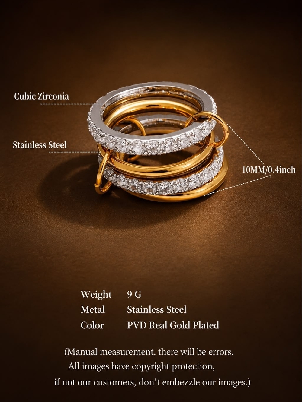 Gold and Silver Crystal Stack Rings - Picture 3 of 6